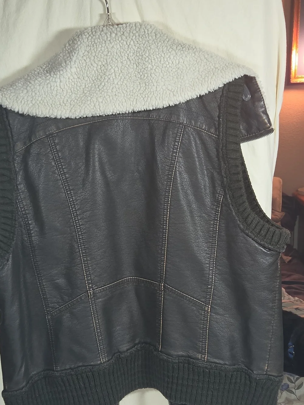 Rockabilly BikerCore 90's Dark Brown Faux Leather Vest with Sherpa Collar XXL
